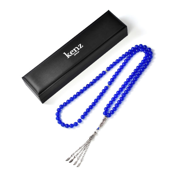 99 Natural Stone Prayer Beads – Blue Chalcedony – Spiritual Tasbih Jewelry From Kenz Jewelry – Premium Arabic Jewelry