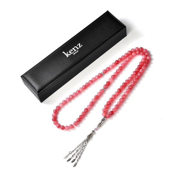 99 Natural Stone Prayer Beads – Rhodochrosite Chalcedony – Spiritual Tasbih Jewelry From Kenz Jewelry – Premium Arabic Jewelry