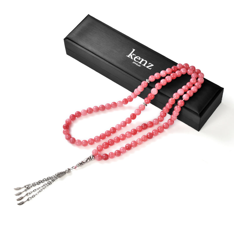 99 Natural Stone Prayer Beads - Rhodochrosite Chalcedony