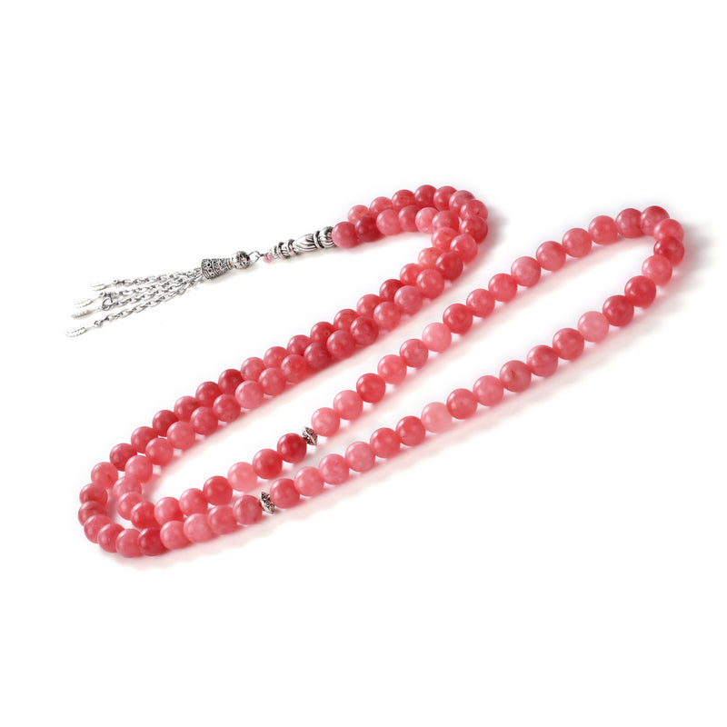 99 Natural Stone Prayer Beads - Rhodochrosite Chalcedony