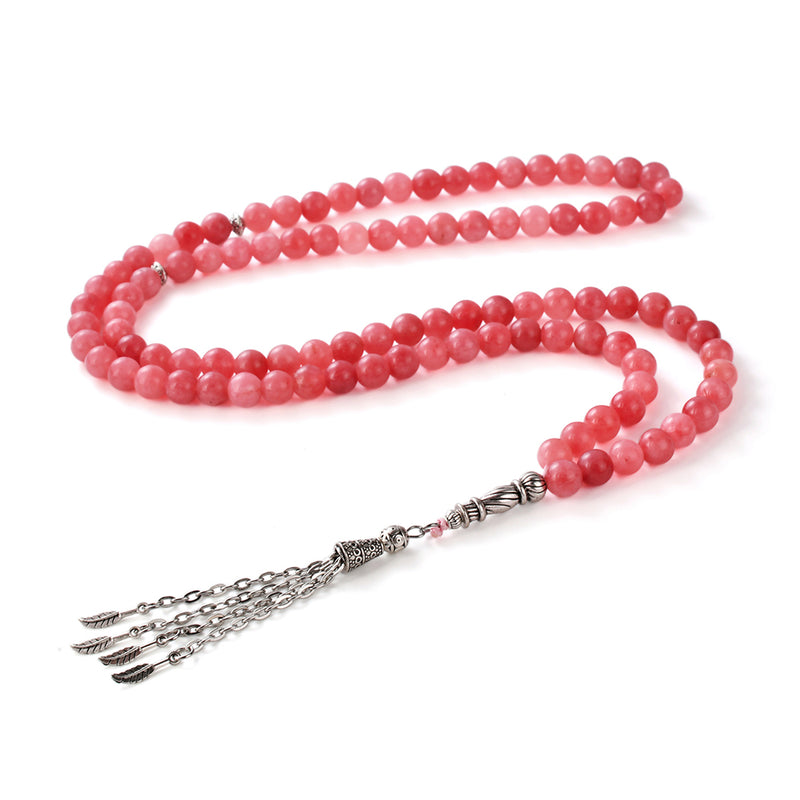 99 Natural Stone Prayer Beads - Rhodochrosite Chalcedony