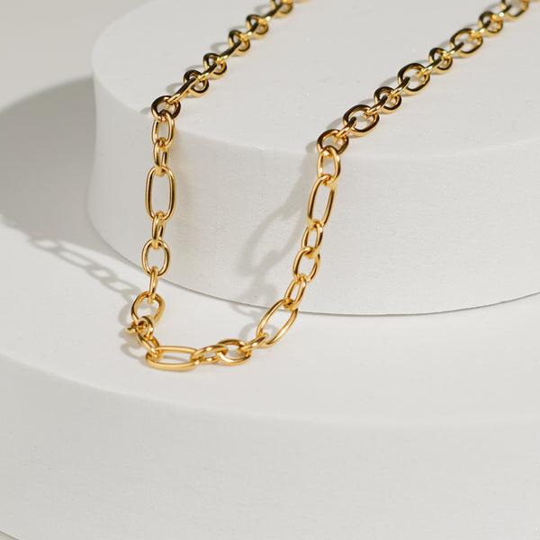 Gold Chain Link Necklace – Modern Minimalist Jewelry From Kenz Jewelry – 18K Gold Plated, Waterproof & Tarnish-Free