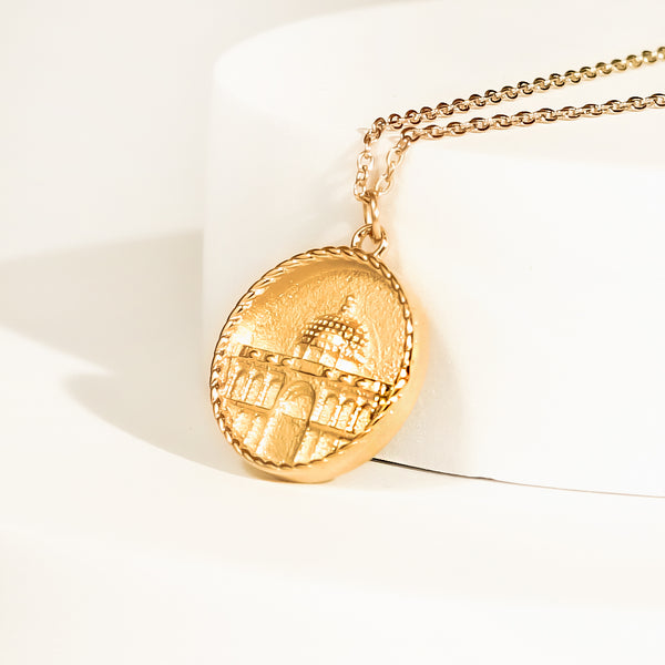 Gold Al Aqsa Dome Necklace 18K Gold Plated – Iconic Islamic Heritage Jewelry From Kenz Jewelry – Premium Arabic Jewelry