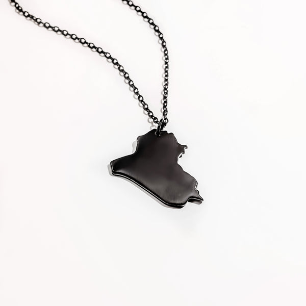 Iraq Map Pendant Necklace | Black