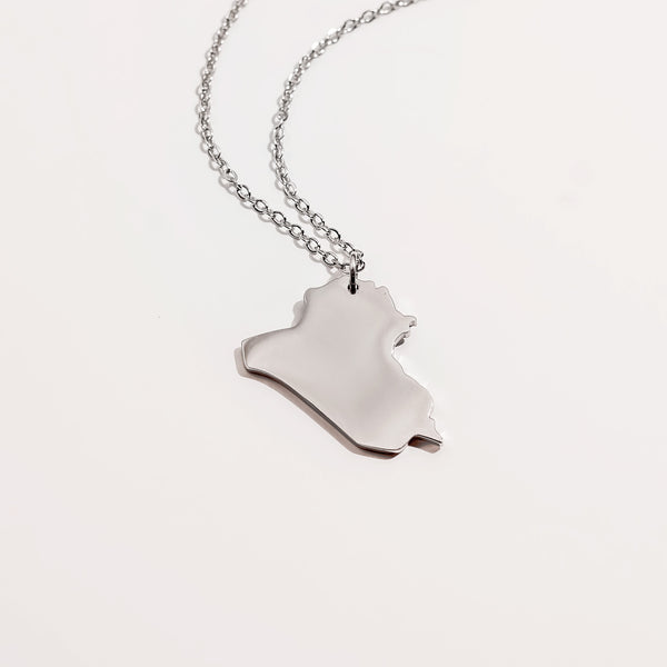 Iraq Map Pendant Necklace | Silver