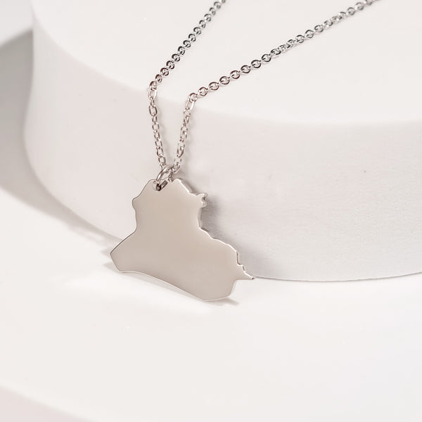 Iraq Map Pendant Necklace | Silver