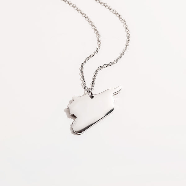 Syria Map Pendant Necklace | Silver